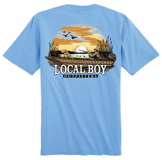 Local Boy Sunset Hunt Short Sleeve T-Shirt in Washed Denim