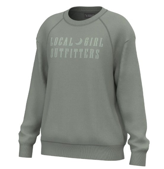Local Girl Moon Cotton Crewneck in Sage