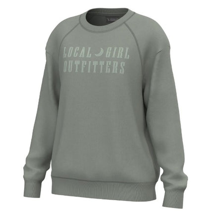 Local Girl Moon Cotton Crewneck in Sage