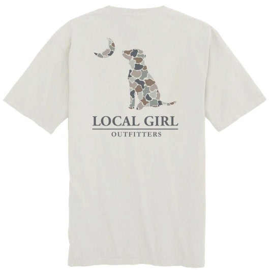 Local Girl Forest Camo Flora Dog & Moon Short Sleeve T-Shirt in Silver