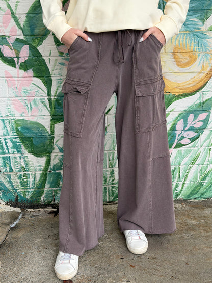 EB56987 Easel ESPRESSO  MINERAL WASH GINNY PANT