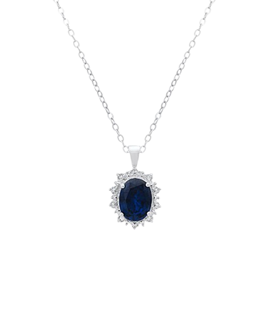 XP-184-CBS-W/G 10K White Gold Created Blue Sapphire And 4 Diamond Necklace