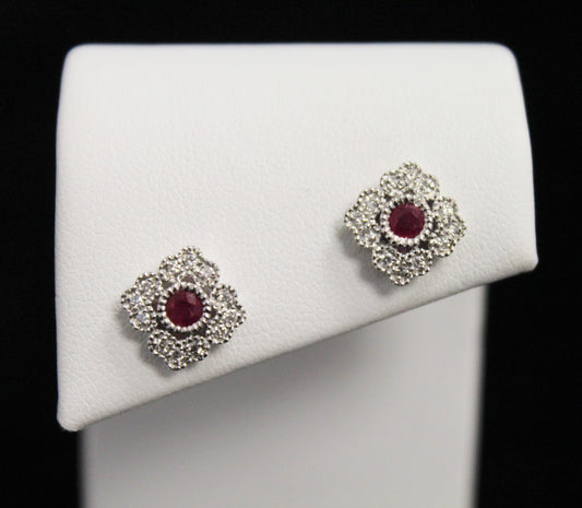 10K White Gold Diamond & Red Stone Necklace - .15CT