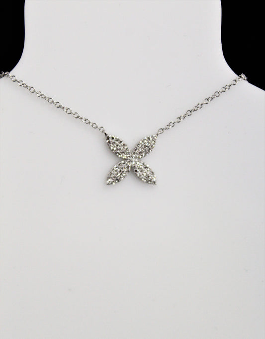 14K White Gold Diamond Flower Necklace - .20CT