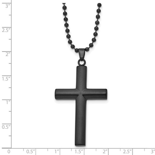 Stainless Steel Brushed/Polished Black IP-Plated Cross Necklace - 24"