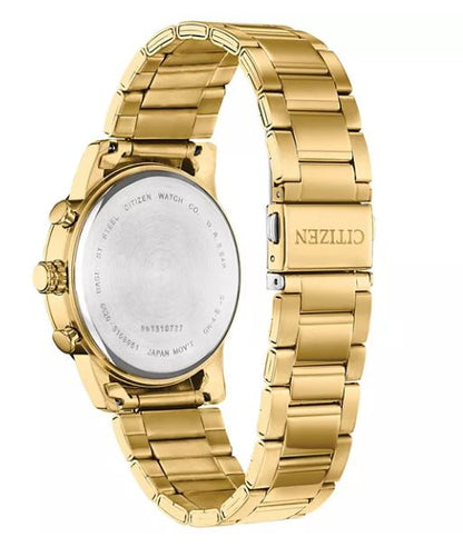 Mens Gold Tone Stainless Steel Chronograph Citizen Quartz Watch