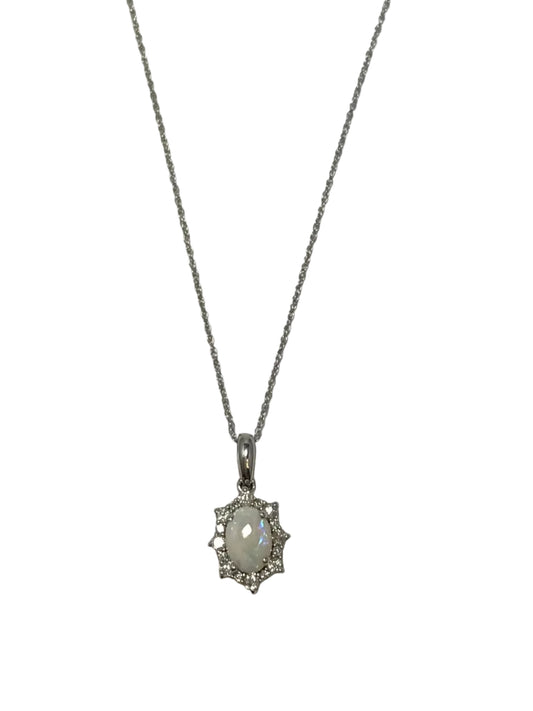XP-1164-OP-WG 10K White Gold 7x5 Opal 1/5CTTW Diamond Necklace - 18"