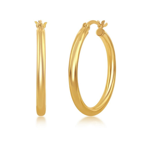 Sterling Silver Gold Plated High Polished Hoop Earrings - 3x30mm