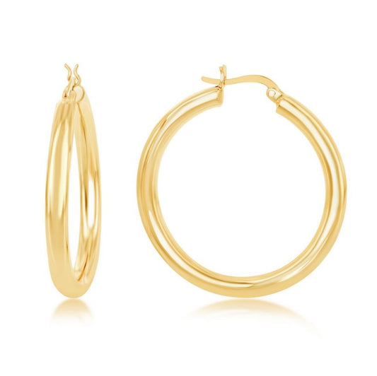 Sterling Silver Gold Plated High Polished Hoop Earrings - 4x40mm