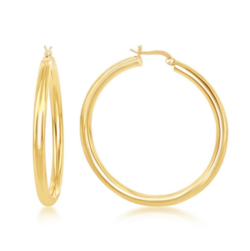 Sterling Silver Gold Plated High Polished Hoop Earrings - 4x50mm