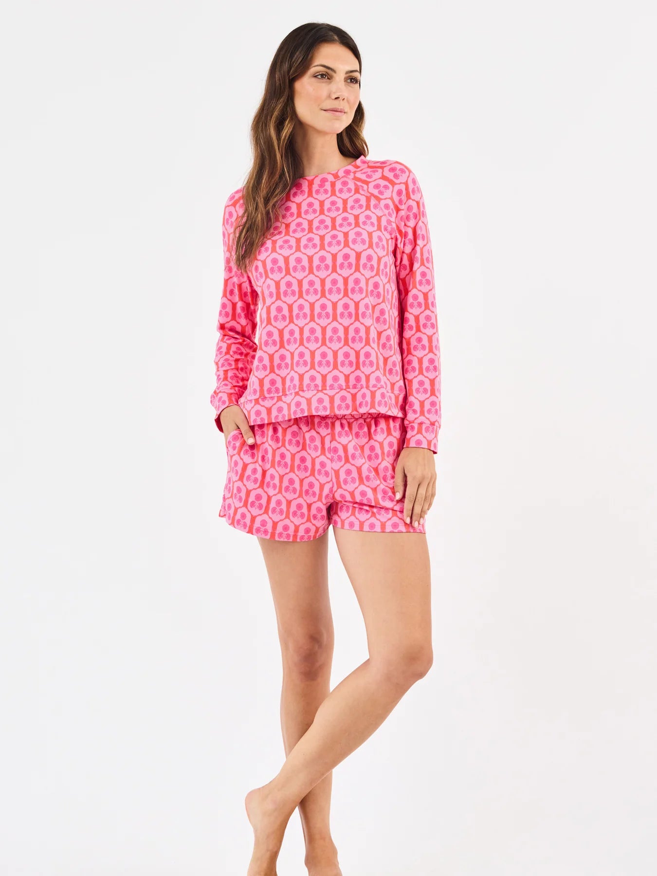 69610 Mary Square Women's Annie Shorts Set Rosette Charm Pink