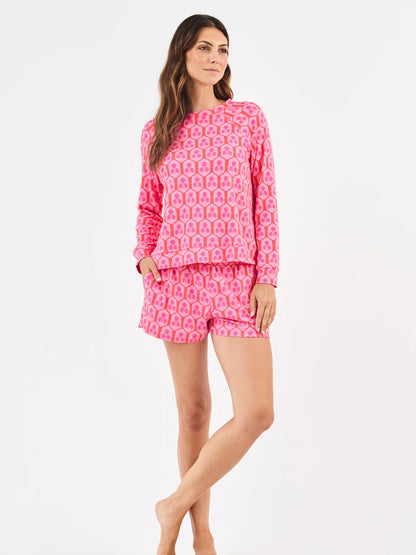 69610 Mary Square Women's Annie Shorts Set Rosette Charm Pink