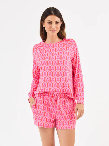 69610 Mary Square Women's Annie Shorts Set Rosette Charm Pink