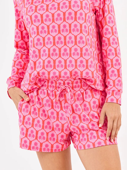 69610 Mary Square Women's Annie Shorts Set Rosette Charm Pink