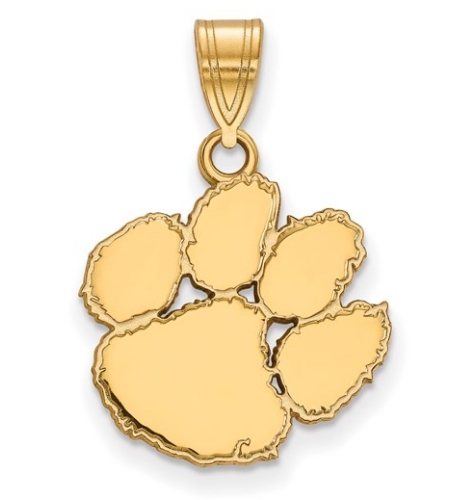 Sterling Silver Medium Gold Plated Clemson University Tiger Paw Pendant