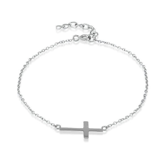 Sterling Silver Sideways Cross Bracelet