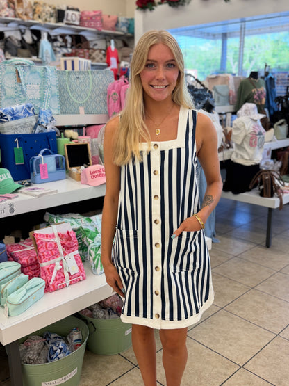 D30555 Navy Striped Dress