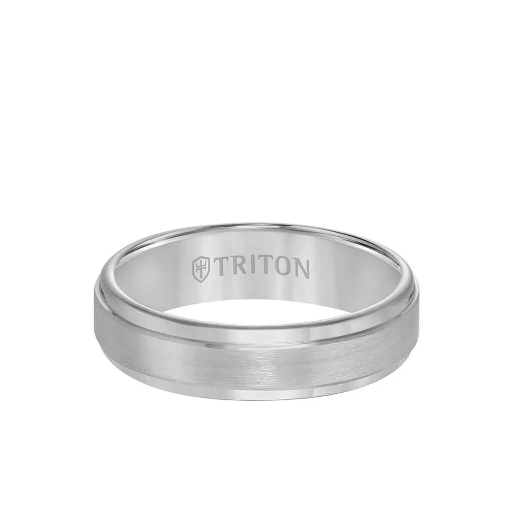 11-2133 6MM Tungsten Carbide Ring - Satin Finish Center and Step Edge - Grey 0