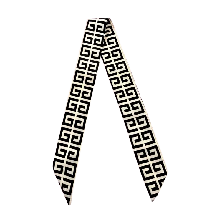 Twilly Scarf Black and White Greek Key Pattern 0