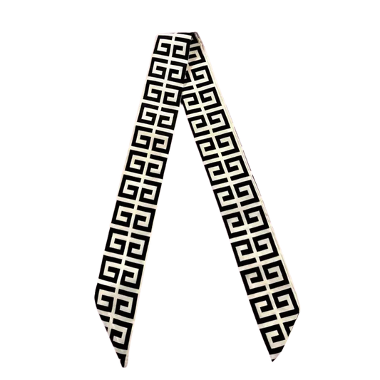 Twilly Scarf Black and White Greek Key Pattern 0