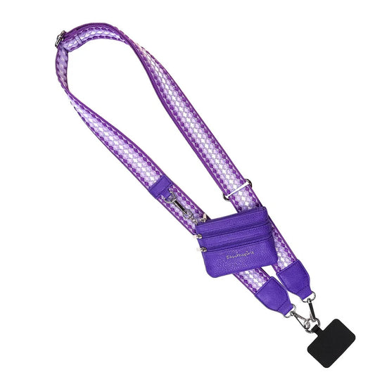 Save The Girls Clip & Go Strap with Zippered Pouch Purple Fun Dots