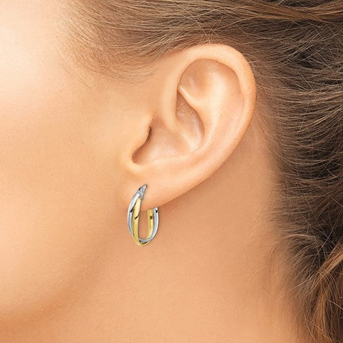 Ladies 10K Two-Tone Classic Polished Hoop Earrings