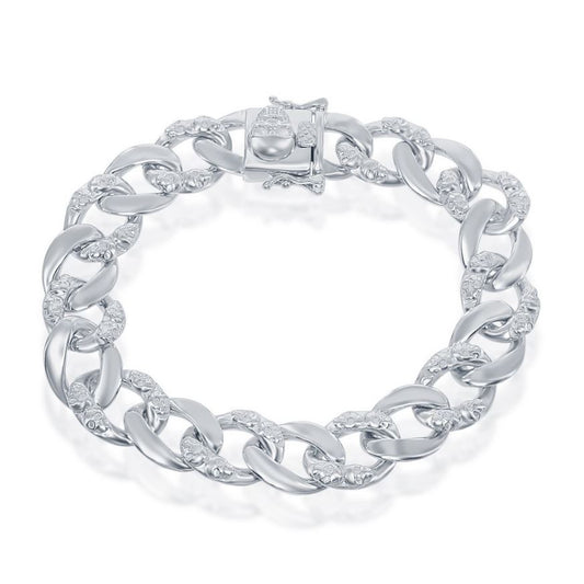 Sterling Silver 12mm Skull Cuban Link Bracelet