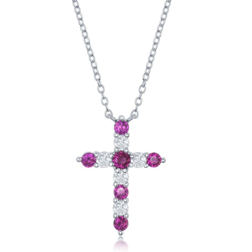 Sterling Silver Birthstone Cross Necklace