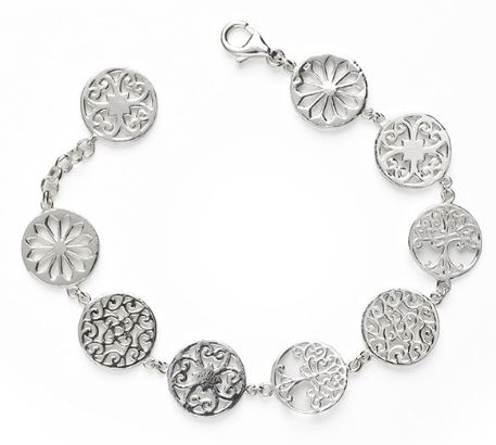 722 DER B214 Southern Gates Sterling Silver Oak Tree & Gate Link 8" Bracelet 0