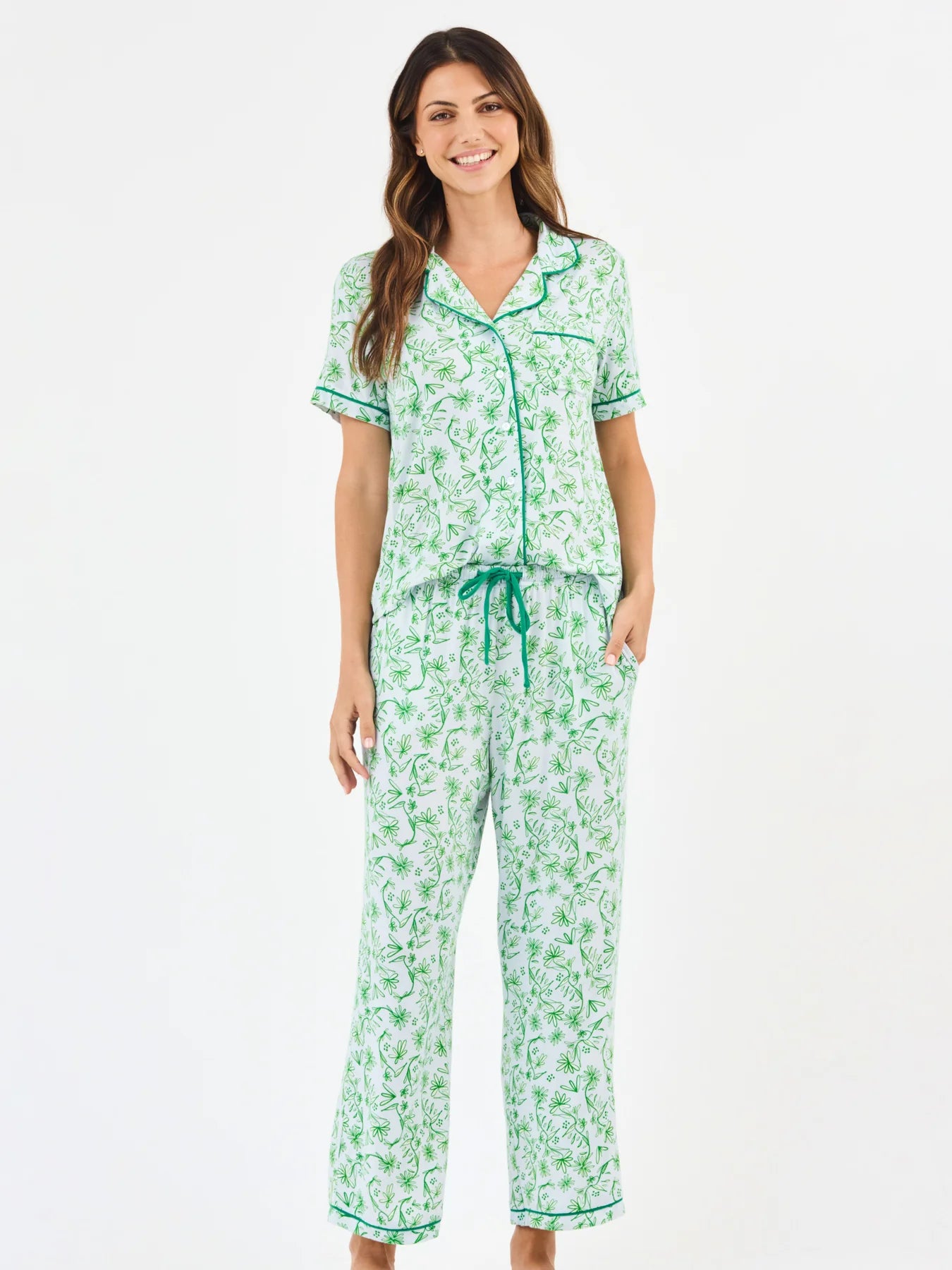 71304 Mary Square Women's Charlotte Pants Set Laurel Blooms Light Blue