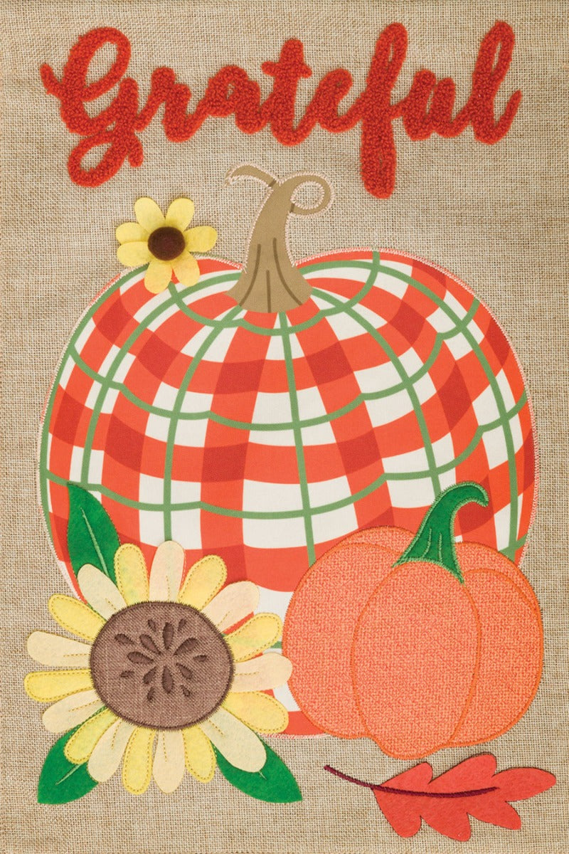 Plaid Pumpkin Applique Burlap Flag