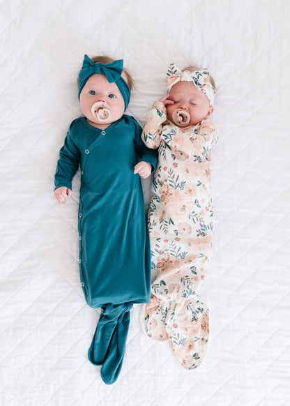 Copper Pearl Newborn Knotted Gown - Steel