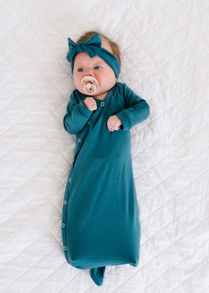 Copper Pearl Newborn Knotted Gown - Steel