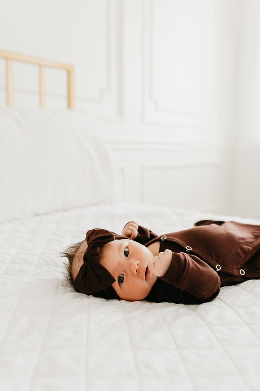 Copper Pearl Knit Headband Bow - Moose