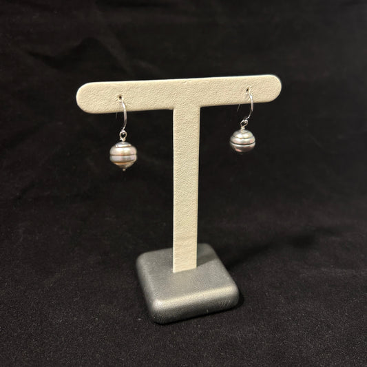 14K White Gold Grey South Sea Pearl Dangle Earrings