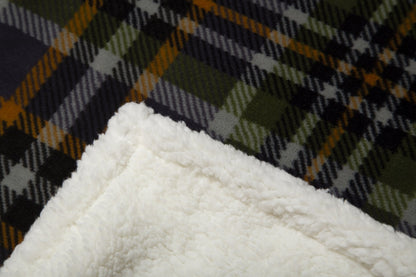 Grey Plaid Sherpa Throw Blanket