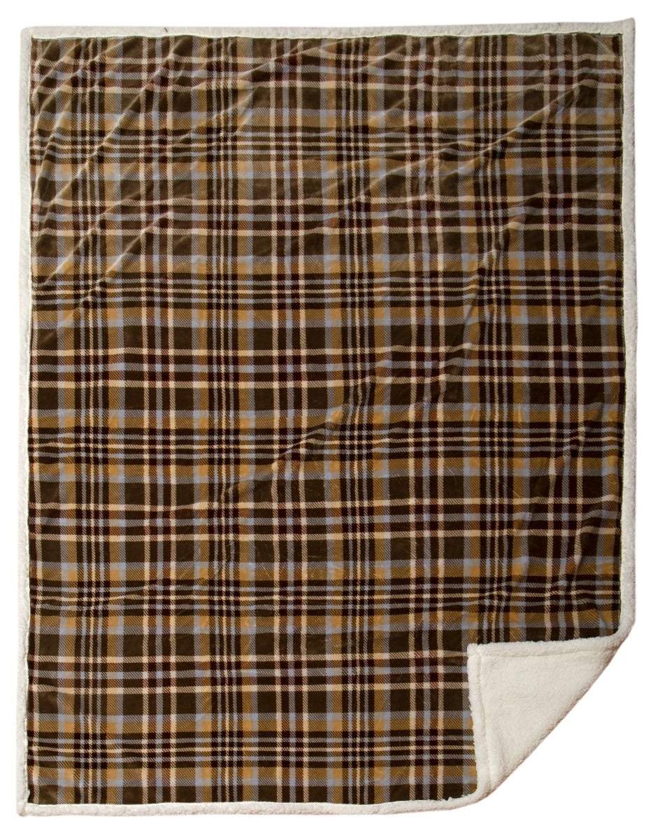 Tan Plaid Sherpa Throw Blanket