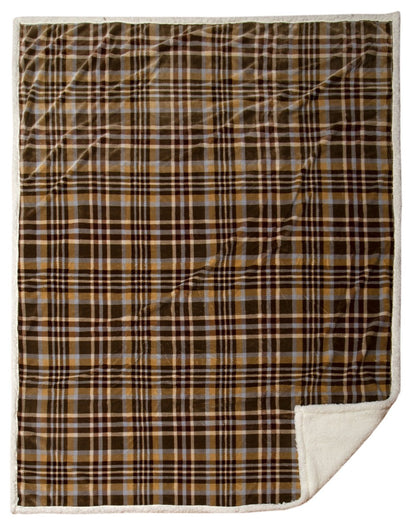 Tan Plaid Sherpa Throw Blanket