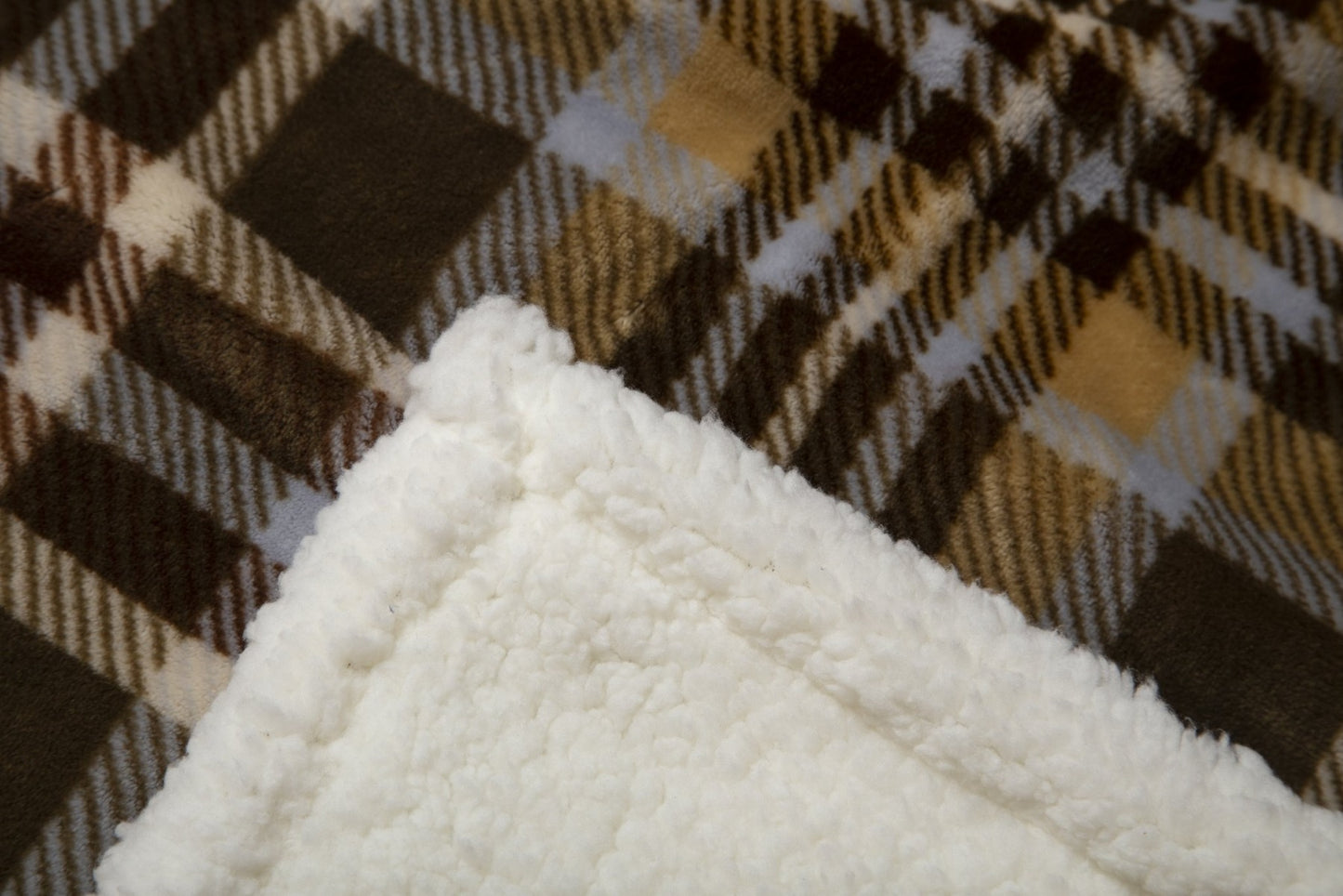 Tan Plaid Sherpa Throw Blanket