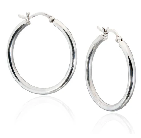 Sterling Silver 3mm Round Hoop Earrings - 25mm