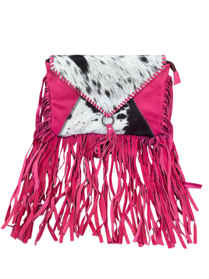 S-8851 Letterstone Trail Fringe Leather & Hairon Bag