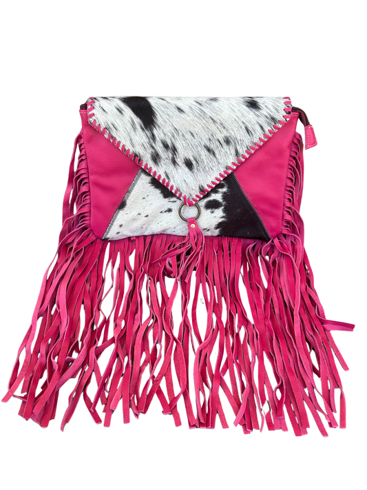 S-8851 Letterstone Trail Fringe Leather & Hairon Bag