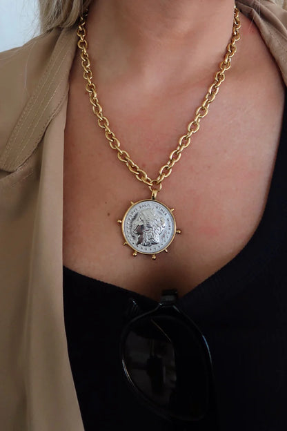 Waterproof 18K Gold Plated Stainless Steele Two Tone Coin Necklace