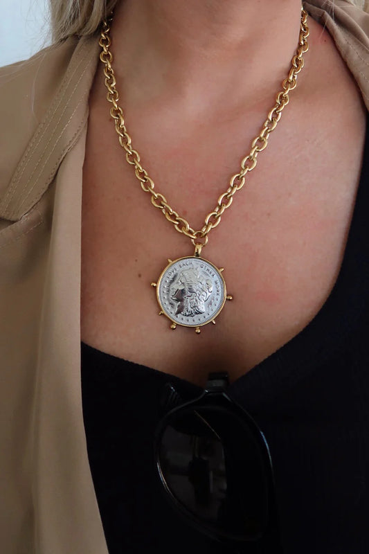Waterproof 18K Gold Plated Stainless Steele Two Tone Coin Necklace