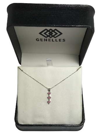 U 16772 10K White Gold 3 Pink Stone Necklace
