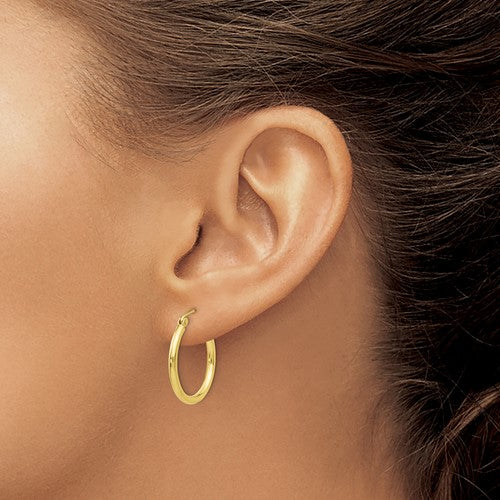 10K Yellow Gold 2mm Tube Hoop Earrings