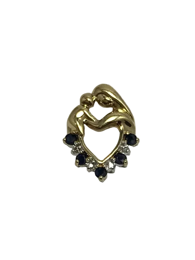 U 10K Yellow Gold Blue/Clear Stone Mother Child Pendant