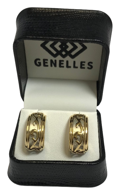 U CKNO12333 14K YG Swirl Pattern Half Hoop Earrings
