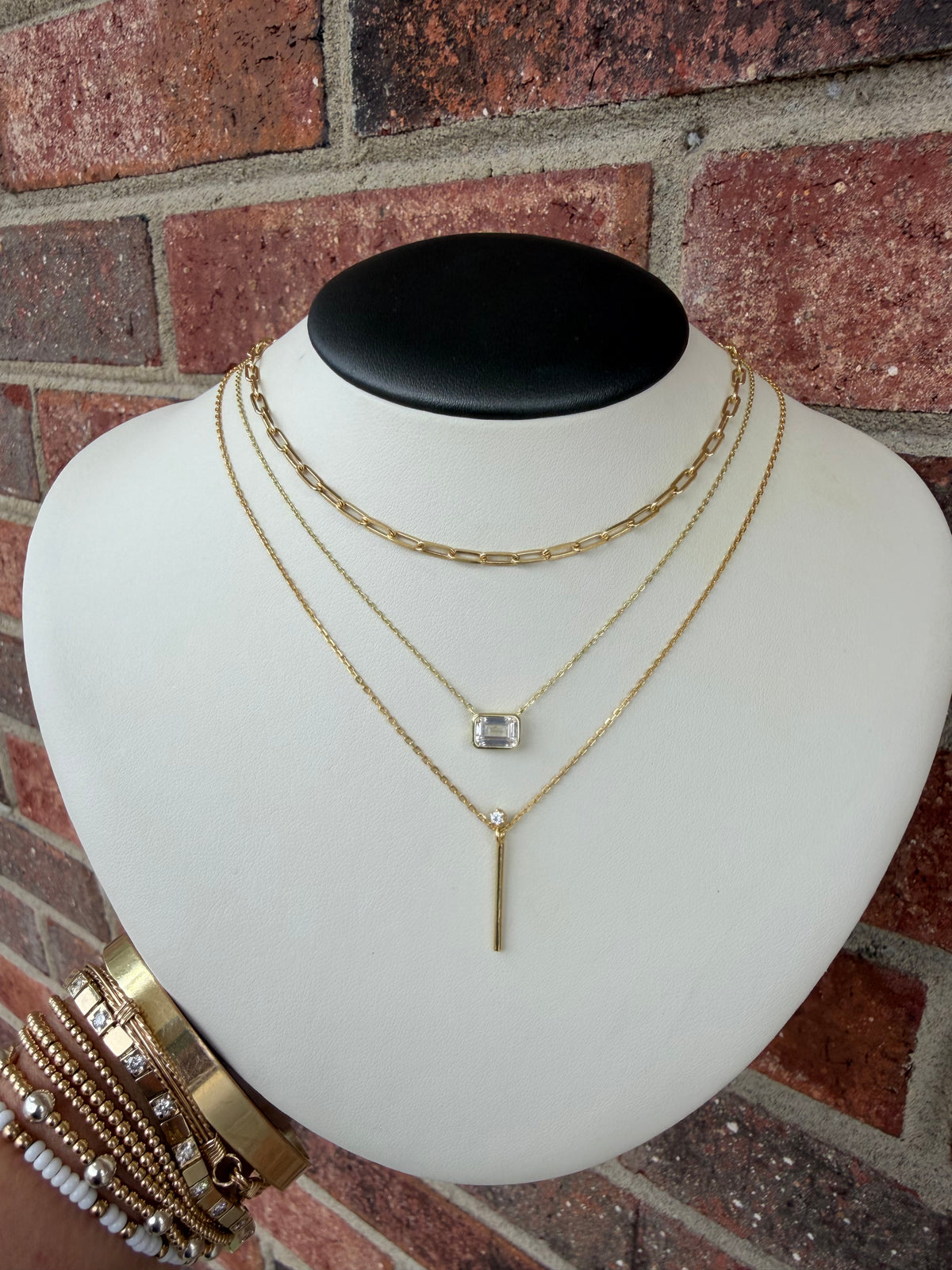 Gold-Plate Sterling Silver CZ Bar Necklace 16"+ 2" Long 0