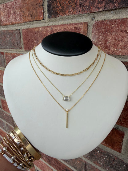 Gold-Plate Sterling Silver CZ Bar Necklace 16"+ 2" Long 0